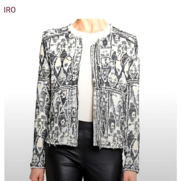Iro cropped zip front tweed fringe blazer jacket - Picture 1 of 8